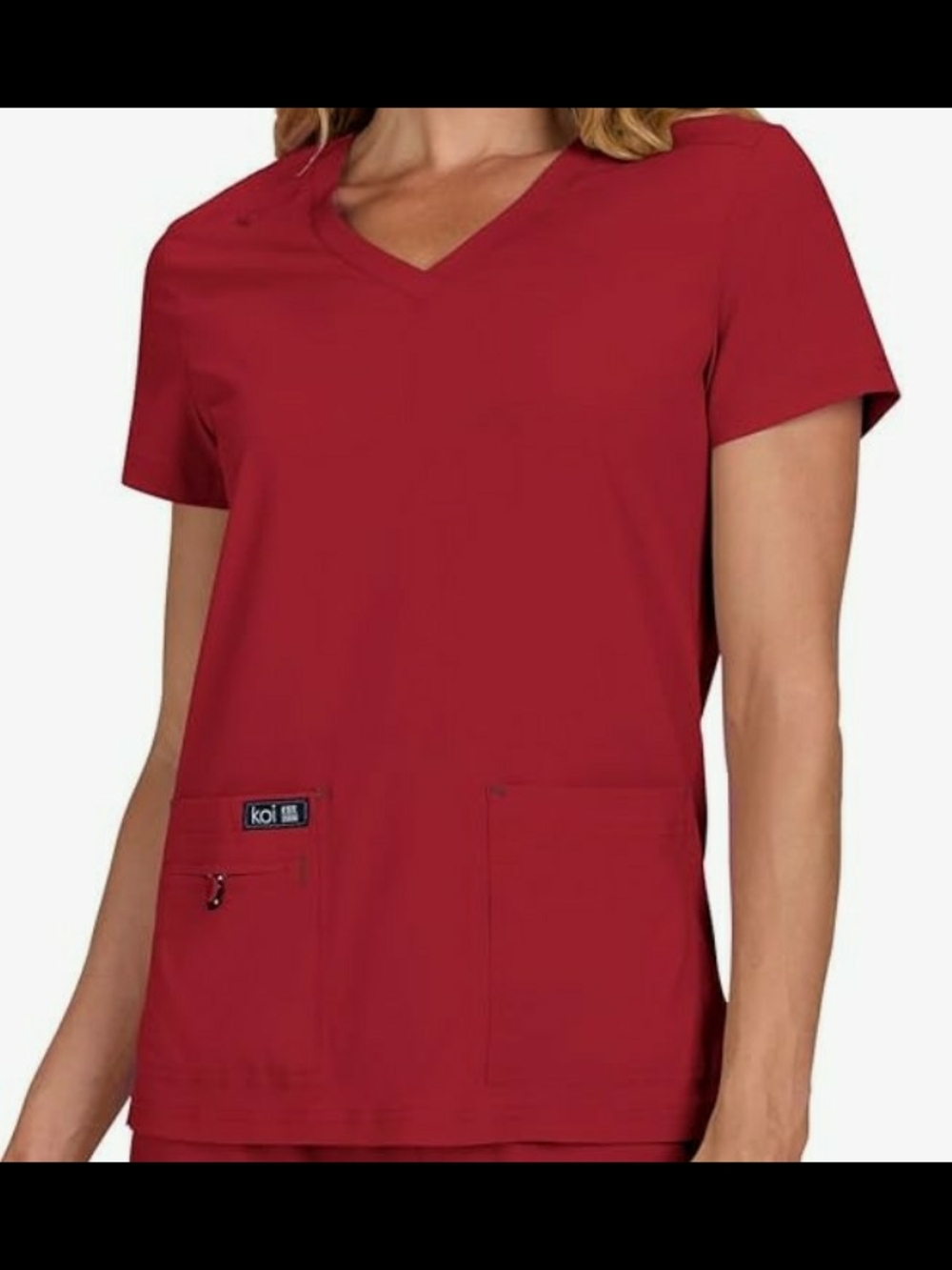 Koi V-Neck Scrub Top in Ruby Red